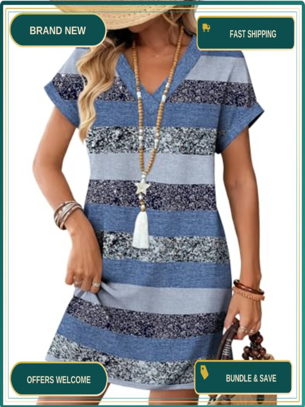 Womens Casual Tshirt Dress Midi Beach Vacation Summer Dress with Pockets Loose